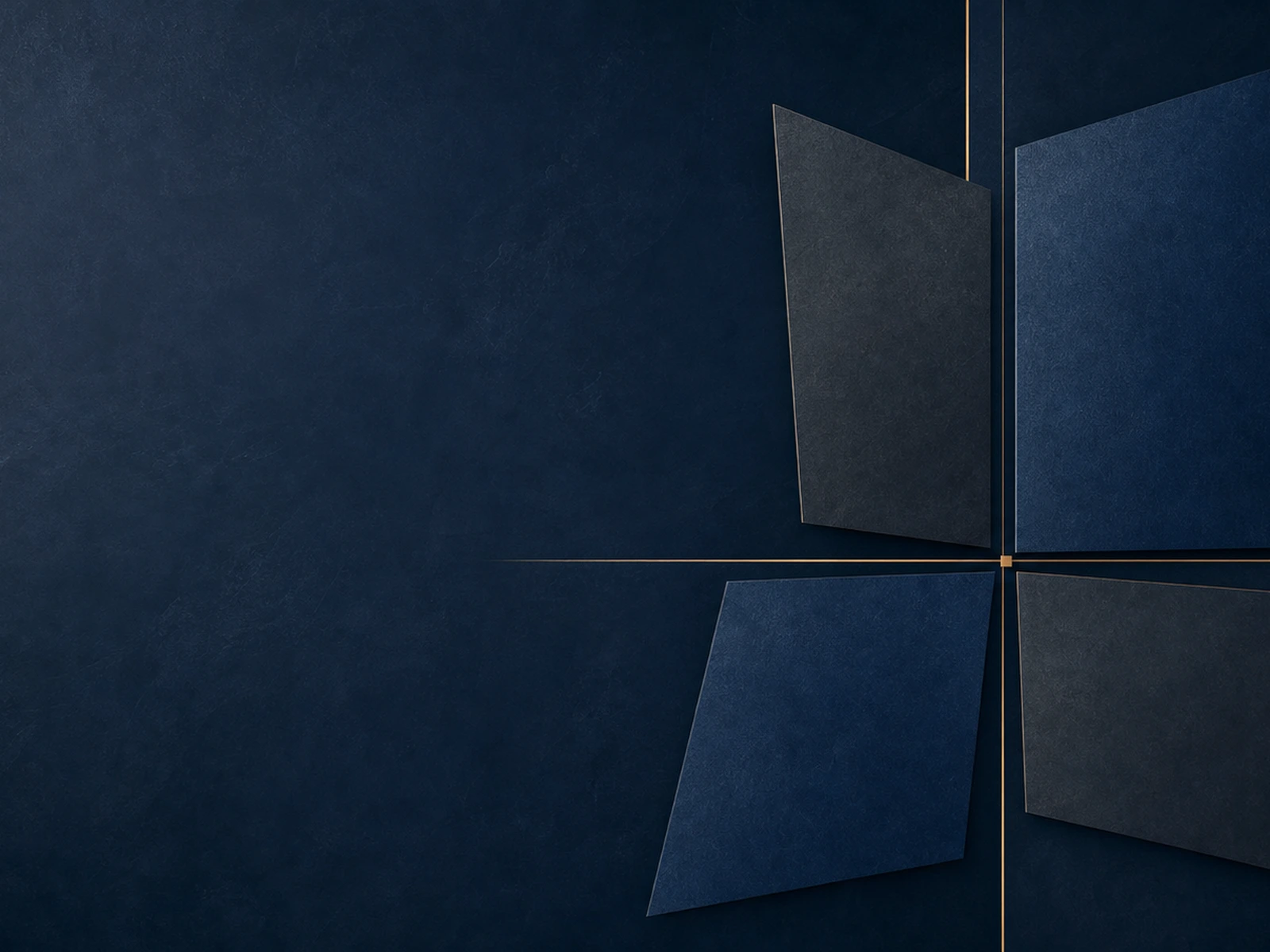 Abstract composition of four balanced panels in navy and bronze representing the four Themis principles